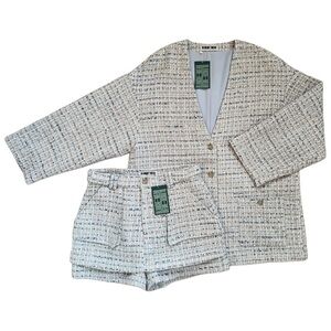Blue Tweed Jacket Mini Skort Skirt Fall Outfit Set Size 4 Small Medium Bundle
